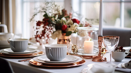 Christmas holiday family breakfast, table setting decor and festive tablescape, English country and home styling