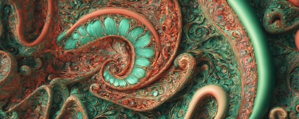 a close up of a green and red swirl