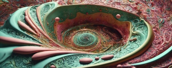 a spiral of pink and green swirls