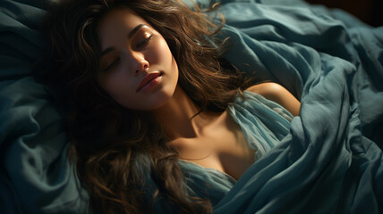 Fototapeta premium young woman sleeping in her bed,generative AI 