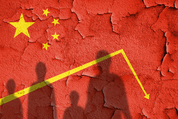 Concept of China economic crisis. China economic collapse