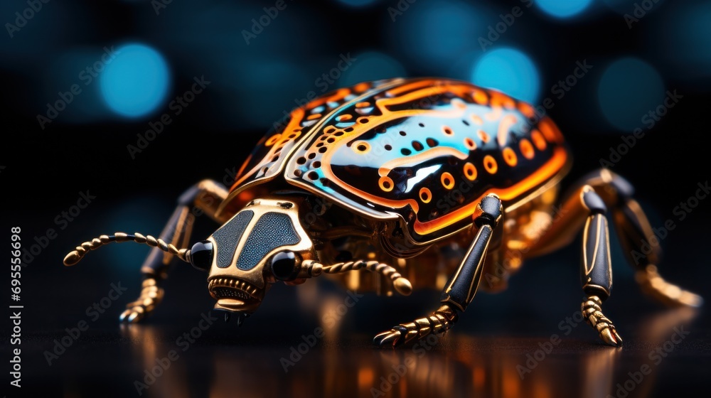 Poster a close up of a bug with bright colors and patterns, ai