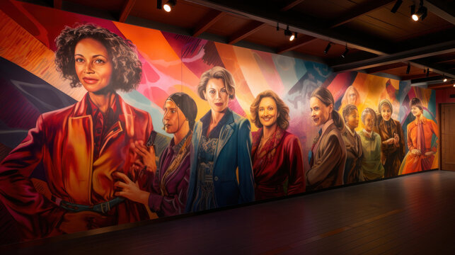 A mural depicting women leaders from different eras and cultures.