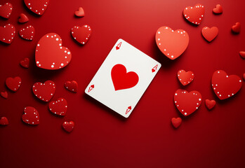 ace of hearts on red background generated by AI technology