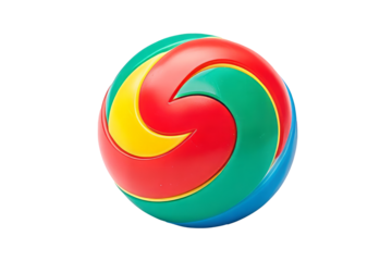 Colorful swirl rubber ball isolated on white, playful and vibrant, perfect for kids and leisure related themes.

