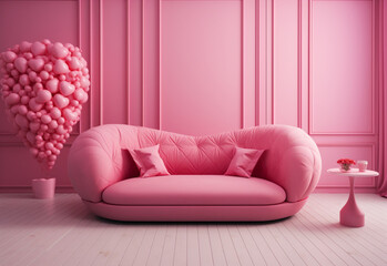 pink sofa in a room generated by AI technology