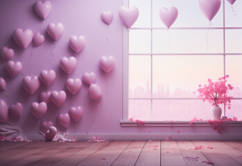 pink room with window and flowers  generated by AI technology