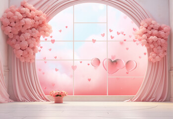 pink heart on the wall  generated by AI technology