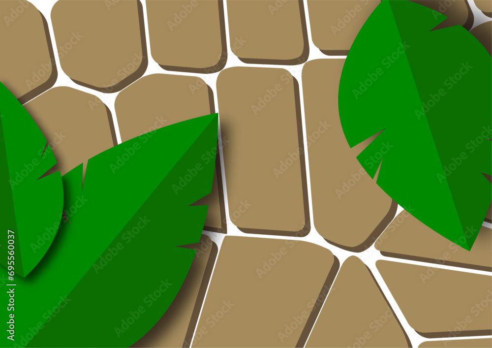 Poster modern abstract background with cut out isolated leaves on geometric shapes.