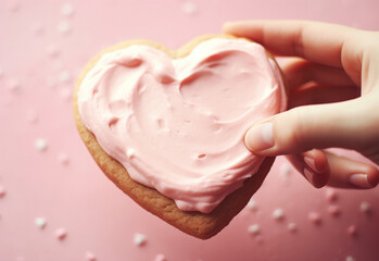pink heart shaped ice cream in hand  generated by AI technology
