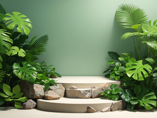 stone  podium display with leaf shadow composition for product presentation.3d rendering Backgrounds, Nature, Lectern, Green Color, Environmental Conservation



