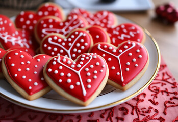 heart shaped cookies on a plate generative by AI technology