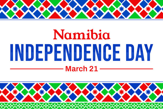 Colorful Namibia Independence Day wallpaper with traditional border design and typography in the center
