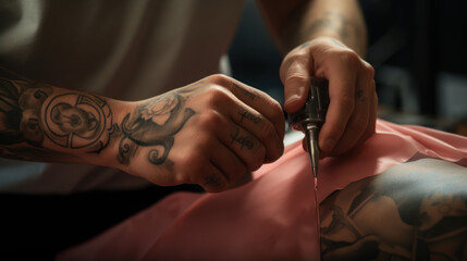 A person getting a ribbon tattoo in honor of a cancer survivor.