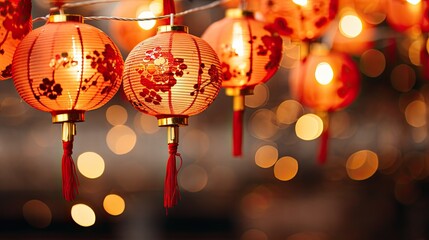 Lanterns in traditional Chinese style on the street - obrazy, fototapety, plakaty