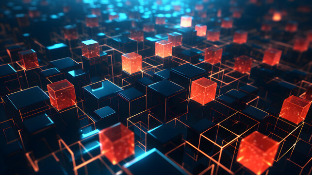 Interconnected blocks forming a secure network, representing the robustness and reliability of blockchain technology in digital security