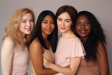Obraz premium Portrait of diverse women different races, skin tones. Women’s History Month
