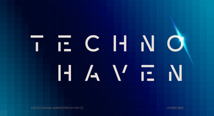 Futuristic Techno alphabet font design. digital space typography vector illustration
