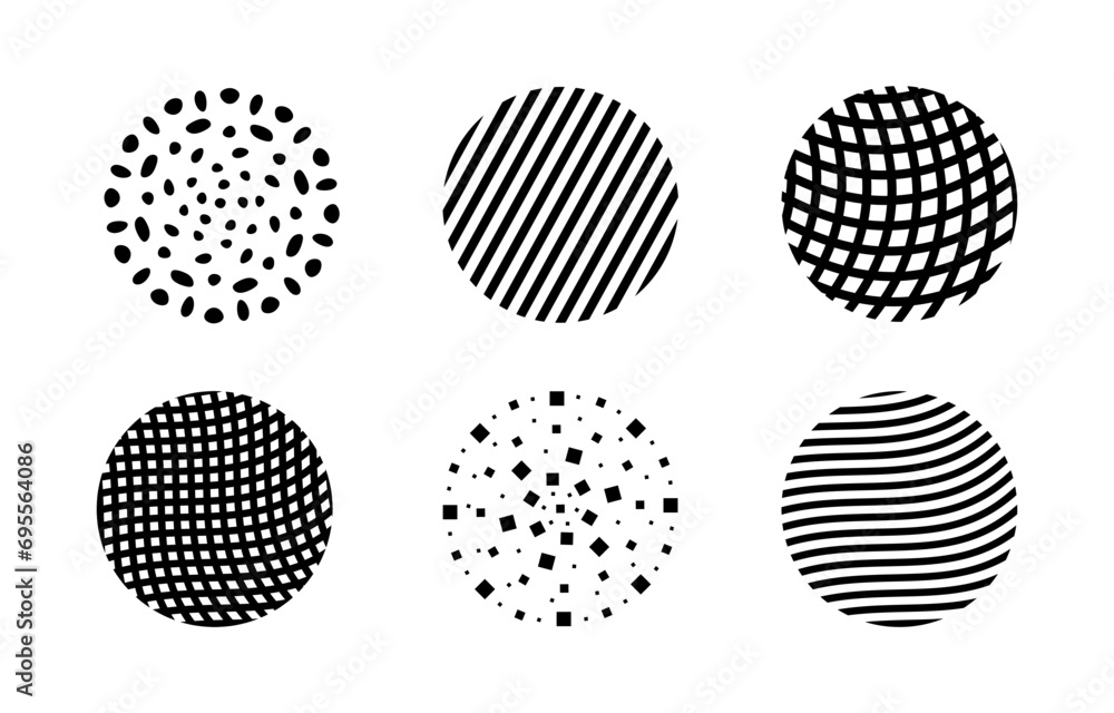 Aufkleber set of abstract round patterns or backgrounds. hand drawn vector geometric shapes, spots and curves 