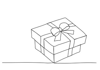 Gift box one line drawing vector illustration.