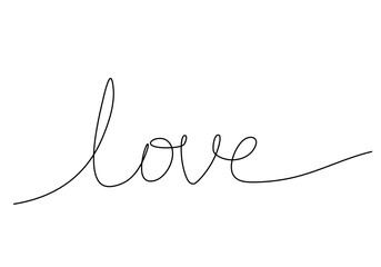 Word love, one line drawing vector illustration. - obrazy, fototapety, plakaty