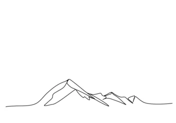 Fotobehang Een lijn Mountains, one line drawing vector illustration.