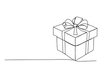 Gift box one line drawing vector illustration.