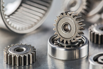 Gears, bearings and mechanism parts.Elements of mechanical blocksand construction.