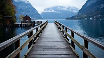 At a lake located in hallstatt, austria, there is a pier.