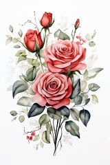 A Valentine's Day card with a watercolor bouquet of red roses
