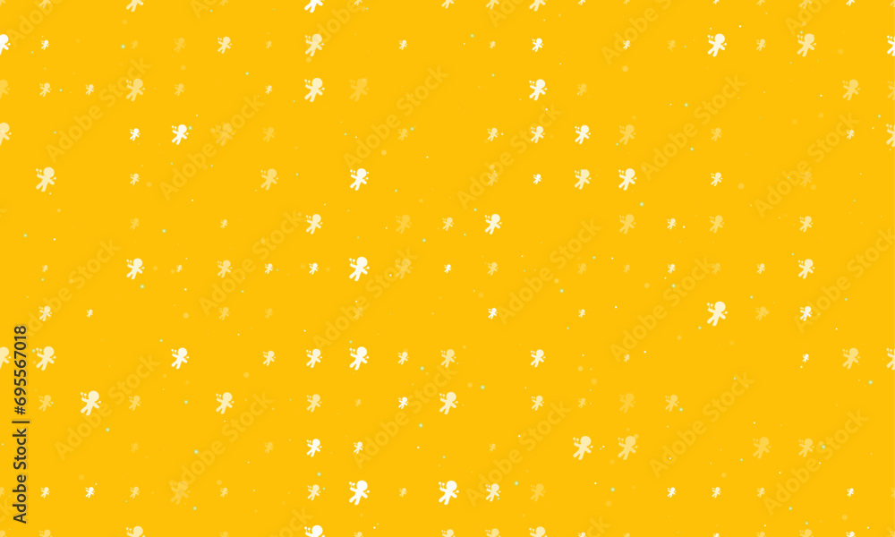 Poster seamless background pattern of evenly spaced white voodoo doll symbols of different sizes and opacit