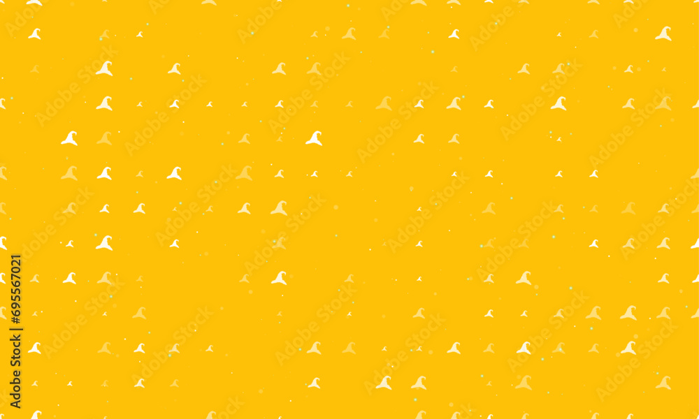 Poster seamless background pattern of evenly spaced white wizard hat symbols of different sizes and opacity
