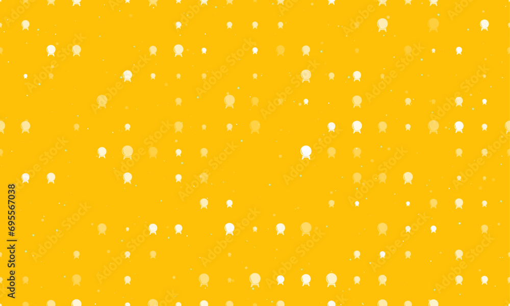 Poster seamless background pattern of evenly spaced white spirit ball symbols of different sizes and opacit