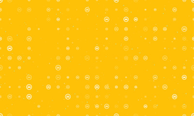Seamless background pattern of evenly spaced white no car signs of different sizes and opacity. Vector illustration on amber background with stars