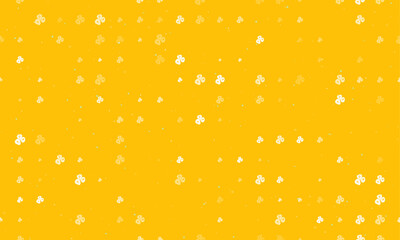 Seamless background pattern of evenly spaced white divination stones symbols of different sizes and opacity. Vector illustration on amber background with stars