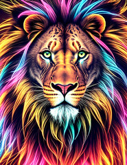 Portrait of a Lion. Neon colors. 
