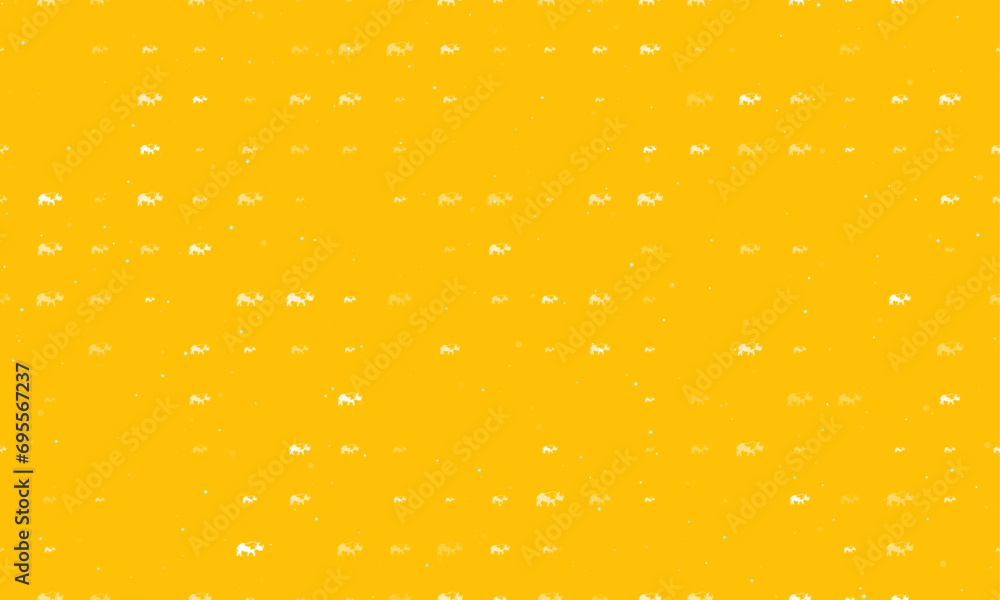 Poster seamless background pattern of evenly spaced white rhinoceros symbols of different sizes and opacity