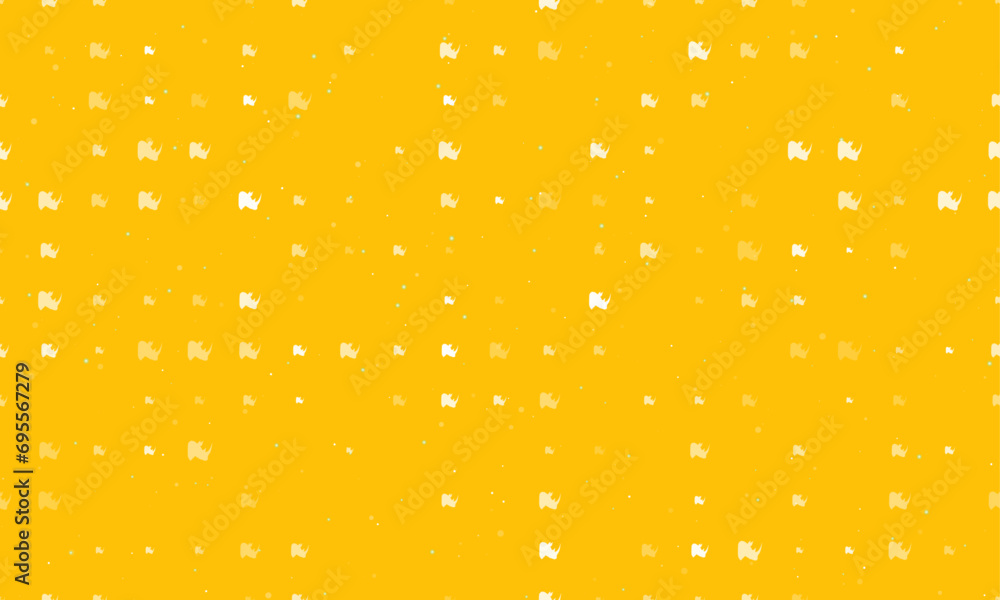 Poster seamless background pattern of evenly spaced white rhinoceros head symbols of different sizes and op
