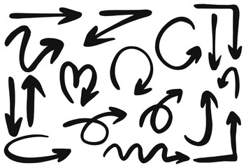  Arrows icons vector hand drawn editable set. Simple logo vector design illustration image. Arrow sketch handmade doodle swipe up symbol sign isolated on white background.