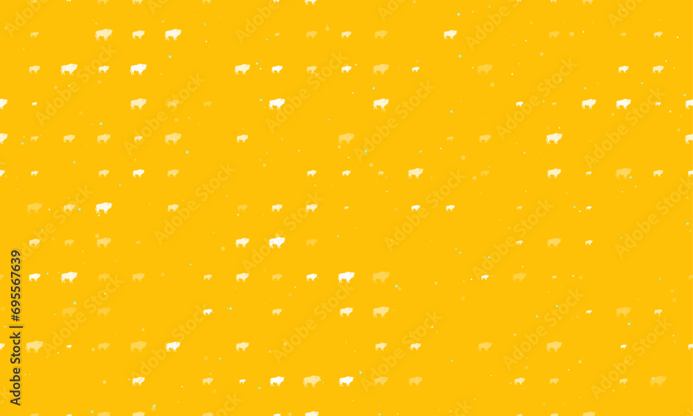 Poster seamless background pattern of evenly spaced white buffalo symbols of different sizes and opacity. v