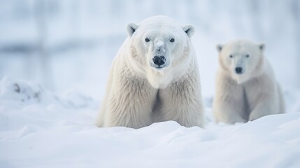 A concentrated view of polar bears in the foreground