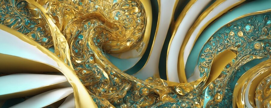 a computer generated image of a golden and blue swirl