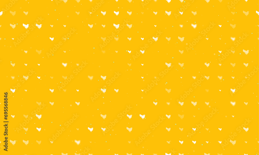 Poster seamless background pattern of evenly spaced white bird symbols of different sizes and opacity. vect