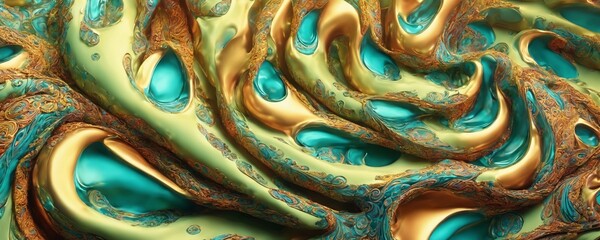 a close up of a green and gold marble background