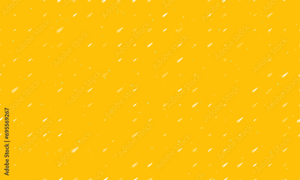 Poster seamless background pattern of evenly spaced white hand saw symbols of different sizes and opacity. 