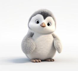 a plush penguin toy sits on a white background