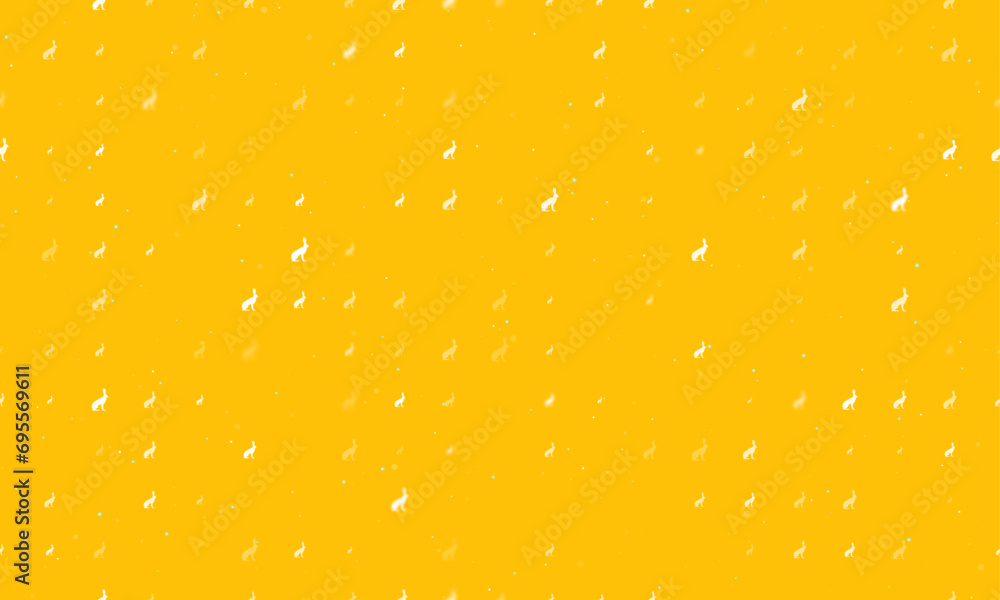Poster seamless background pattern of evenly spaced white hare symbols of different sizes and opacity. vect