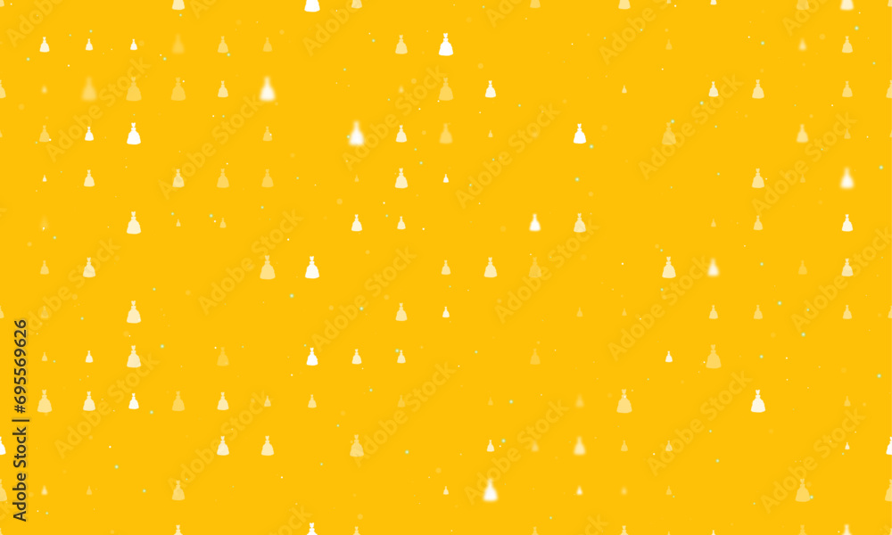Poster seamless background pattern of evenly spaced white princess symbols of different sizes and opacity. 