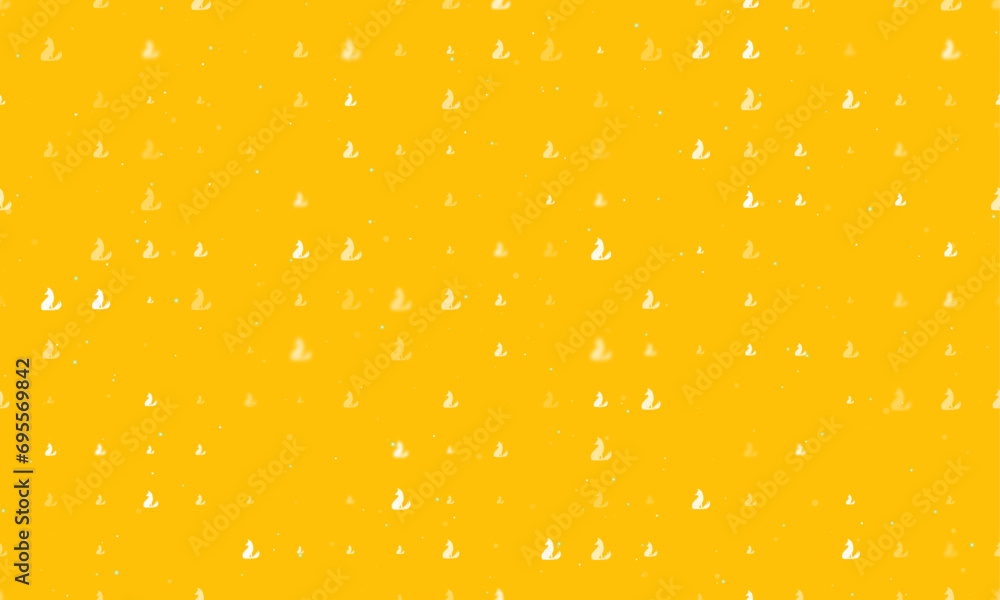 Poster seamless background pattern of evenly spaced white fox symbols of different sizes and opacity. vecto