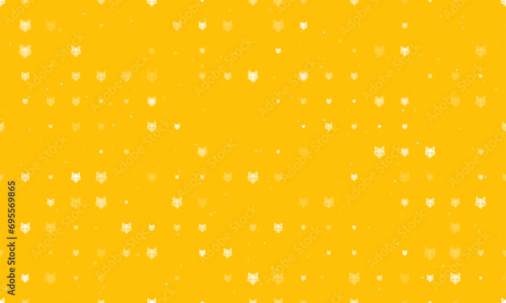 Poster seamless background pattern of evenly spaced white fox's head symbols of different sizes and opacity
